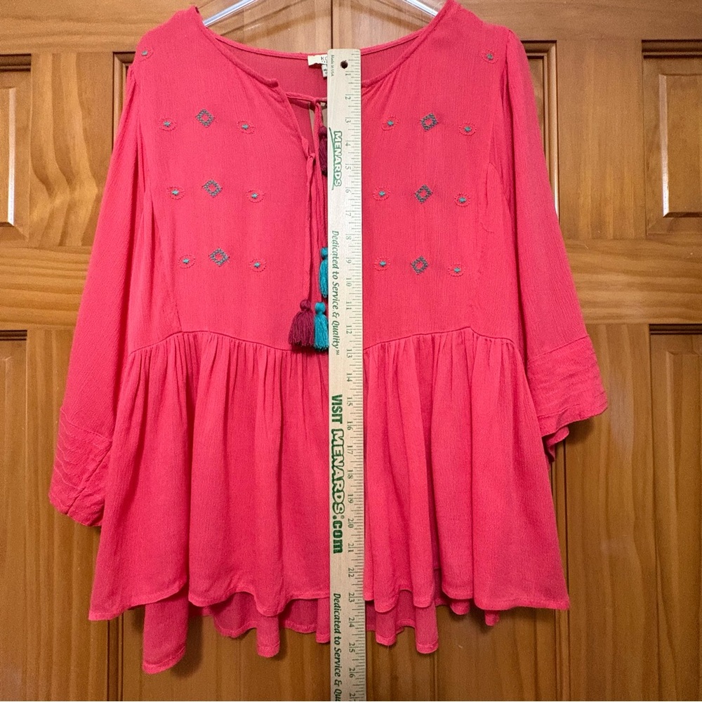 Kori Coral Pink Boho Tassel Tunic Size Small NWT - Picture 10 of 10